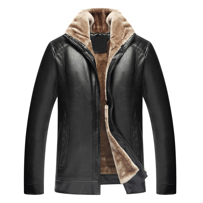 Classic Mens Coats Jackets PU Leather Fleece Thick Zipper Slim Fit Outwear Male Coats Fashion Warm Winter Overcoats Jaqueta NEW