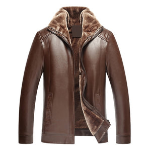 Classic Mens Coats Jackets PU Leather Fleece Thick Zipper Slim Fit Outwear Male Coats Fashion Warm Winter Overcoats Jaqueta NEW